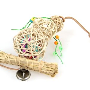 SP jouet p.oiseaux en palmier L=30cm à rotin, balles avec clochettes