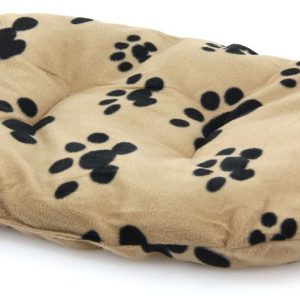 Coussin en peluche beige motif pattes p corbeille en osier 100cm, 82x57x9cm
