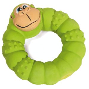 sp jouet p.chiots en latex singe-anneau D=10cm vert av. couinement