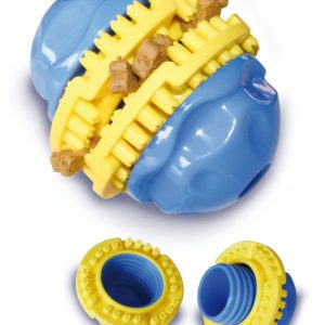 Balle à friandises Timon, bleue/jaune remplissable avec snacks D=85mm/L=99mm