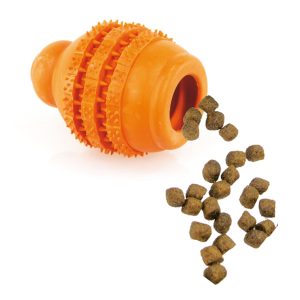 Dental-Fun quille/remplissable av.snacks caoutchouc D=6.5cm/H=9cm orange