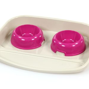 swisspet Luno Set, 45x34x7cm rose vif incl.godet plastique rouge D=15.5cm,0.3L