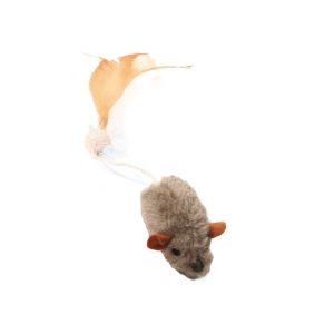 swisspet souris en fourrure, grise avec plume, L=27cm