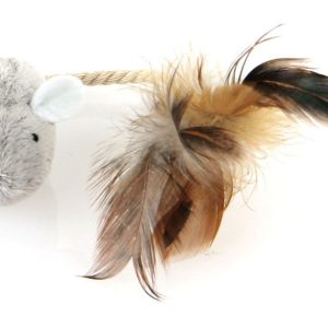 swisspet souris en peluche avec queue en plumes L=19cm grise