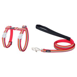 RD Cat Harnais&Laisse Rainbow rouge XS 12 col 21-35cm corps 27-48cm,laisse 1.2m
