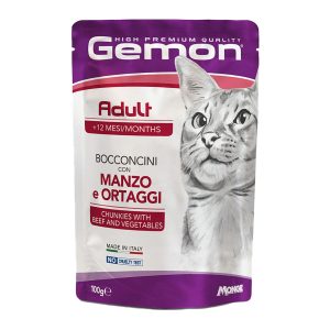 Gemon Cat Adult Beef&Vegetables 100g Nourriture humide en morceaux, boeuf
