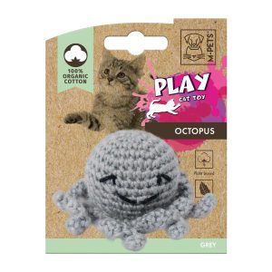 M-Pets Jouet pour chat en coton, pieuvre gris, 7,5 x 7,5 x 5,5 cm